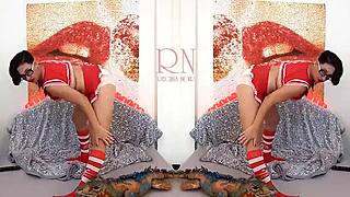 sexy schoolgirl strips panties dances with huge toy iguana 😈👙