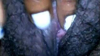 EBONY Jessica Grabbit fingers hairy pussy with rabbit toy