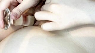 tight juicy pussy rides glass dildo roller coaster deep
