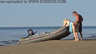 Boatman Pounds Hot Tourist's Big Tits Pussy Outdoors