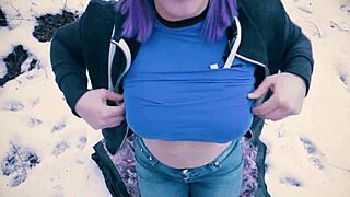 hey babe watch my deepthroat blowjob in snowy public park