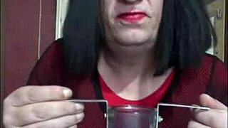 shy bisexual crossdresser stuffs himself full in homemade amateur play
