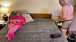 granny carmen sucks cock deep in fuscia lingerie pov