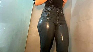 wet jeans hug sexy ass in teasing fetish play