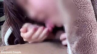 Stepmom sneaks into bed for intense handjob and morning cum squeeze on son's huge cock