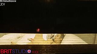 Peep on busty British neighbor slut flashing huge natural tits fingering to orgasm