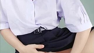 japanese schoolgirl endless dildo pussy stuffing