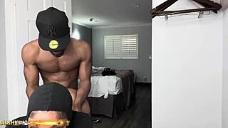 sexy ebony booty babe dildos then fucks real cock