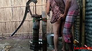 village wife bends for friend's outdoor anal fuck