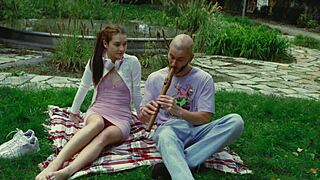 Petite Hungarian teen squirts wildly outdoors then slurps up every drop of cum