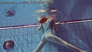 sexy petite russian teen Libuse flaunts small tits at beach pool