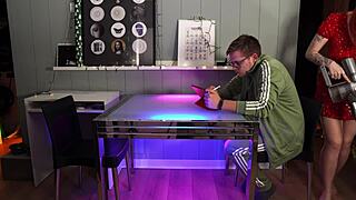 Hey tutoring turned into hard desk fuck with her riding cowgirl and moaning loud