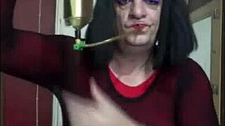 shy bisexual crossdresser stuffs himself full in homemade amateur play