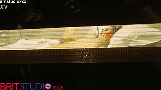 Peep on busty British neighbor slut flashing huge natural tits fingering to orgasm