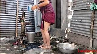 village wife bends for friend's outdoor anal fuck