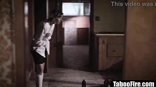 Homeless guy roughly fucks slutty teen 18+ threesome with blonde and brunette