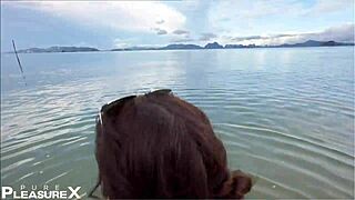 Naughty beach biker babe bends over for wild outdoor cock riding fun