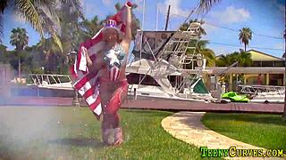 a bodypainted big ass amateur teen takes monster cock pounding outdoors in high definition hardcore