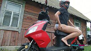 russian biker blonde feels intense emotions playin wet pussy outdoors natural tits