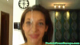 skinny eurobabe sucks pov cock messy then facial 💦😩 handjob cumshot babe!