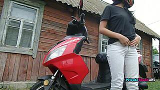 russian biker blonde feels intense emotions playin wet pussy outdoors natural tits