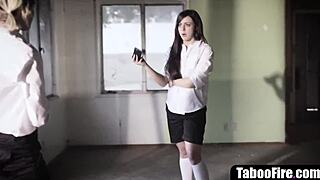 Homeless guy roughly fucks slutty teen 18+ threesome with blonde and brunette