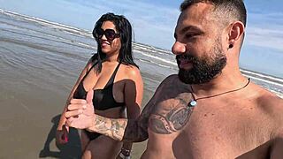 couple sneaks public beach fuck as onlookers spot the hairy pussy wife getting pounded