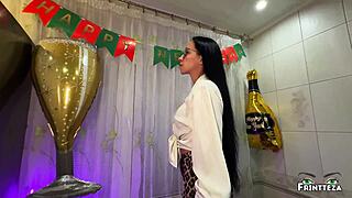 he fucks my tight pussy hard kitchen creampie new year