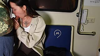 brunette sucks huge cock publicly then fucked in train car
