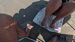 couple sneaks public beach fuck as onlookers spot the hairy pussy wife getting pounded