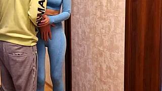 Athletic brunette couple fucks hard on roller skates workout