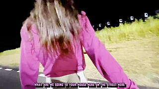 dirty young slut fucks neighbor on dark street outdoors