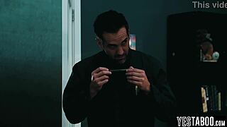 tiny blonde teen student gets her hairy cunt railed by janitor in classroom after school