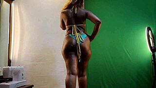 Sunflower bikini try-on tease.