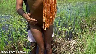 skinny african tourist gets river handjob from ebony beauty 🌊