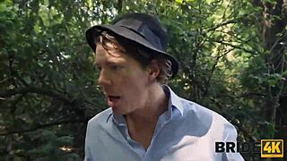 Cheating bride rides black cock cowgirl in forest wetness