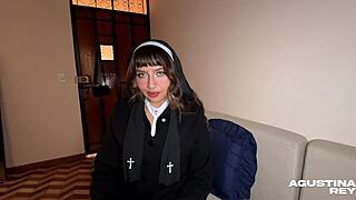 Nun with huge ass fucked again, swallows every drop of cum.