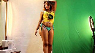 Sunflower bikini try-on tease.