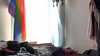 chubby brunette neighbor strips leggings teases hairy saggy tits packer
