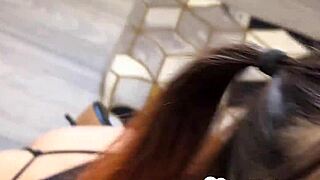 babysitter's friend kneels for deep face fucking in heels