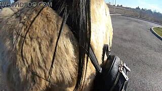 cheating amateur sneaks outdoor cock sucking with friend during fur-coat shopping tease