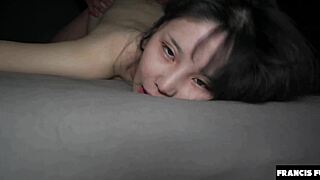 petite asian moans as rough threesome creampies her tight holes