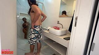 brazilian little person heats up bath with two guys in threesome