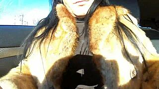 cheating amateur sneaks outdoor cock sucking with friend during fur-coat shopping tease