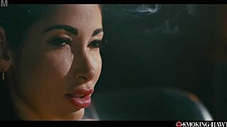 Smoking French slut strokes huge fake tits while dirty talking and masturbating