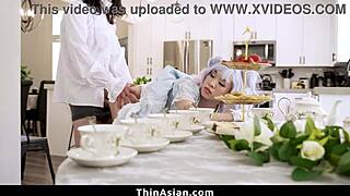 Lucky guy tastes treat between Asian teen's legs