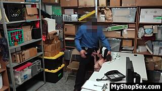 teen shoplifter seduces lp officer into sneaky office doggystyle fuck