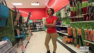 stockroom worker surprises with deepthroat blowjob action