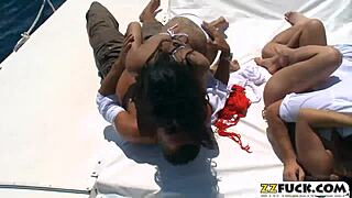 Two Hot Babes Anal Foursome Boat Group With Perverts