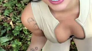 sexy asian stopped by cop fucks raw in woods